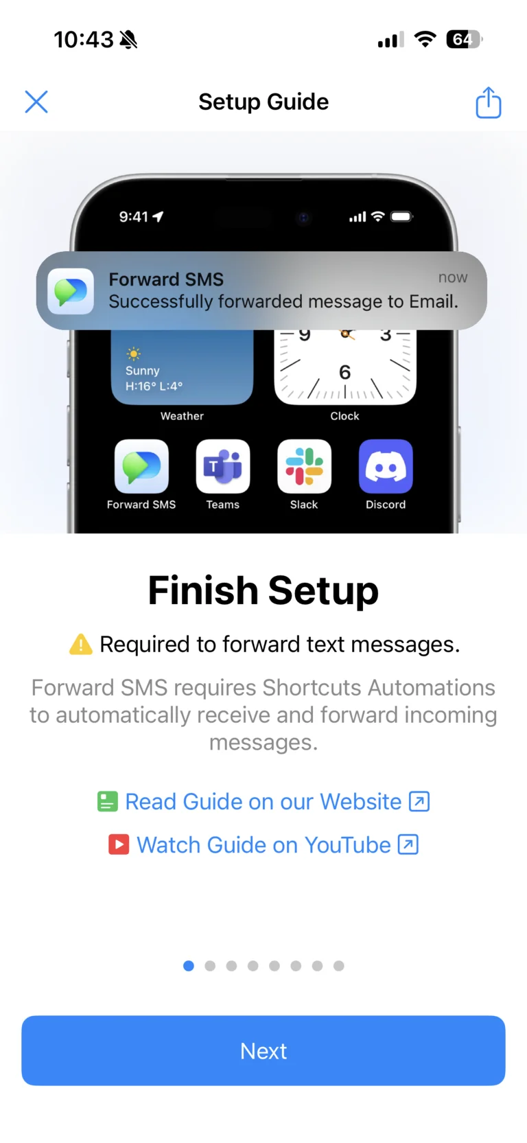 Forward SMS Screenshot, New Integration